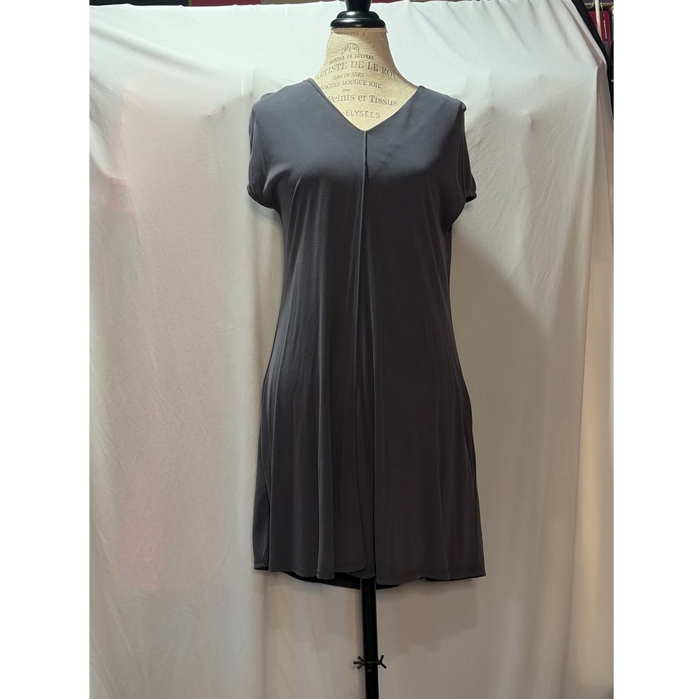 Alythea Womens V-Neck Shift Dress Charcoal Grey Modal Blend Size S D4273